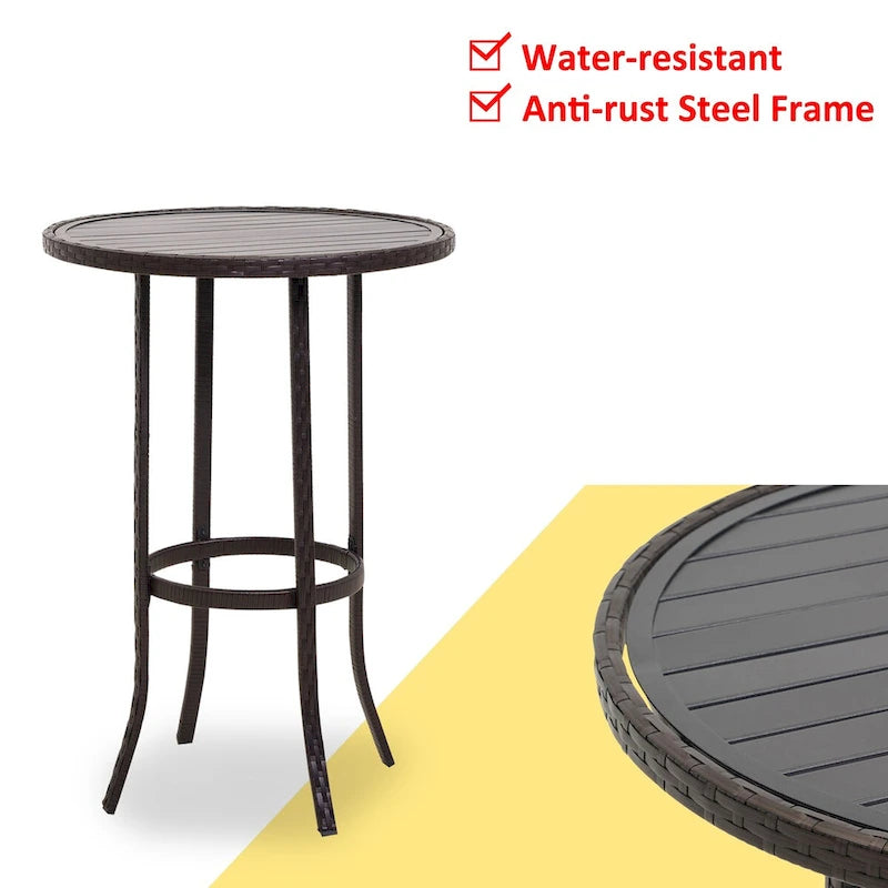 3-Piece Outdoor Wicker Patio Bar Stools with Table Set