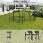 3-Piece Outdoor Wicker Patio Bar Stools with Table Set