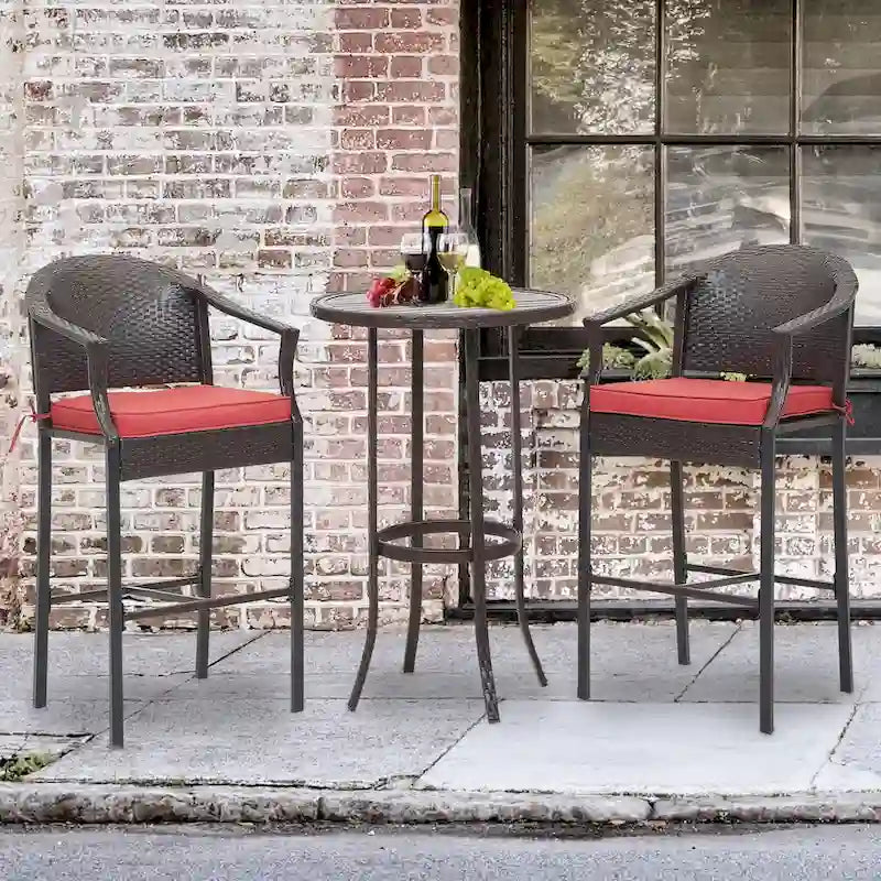3-Piece Outdoor Wicker Patio Bar Stools with Table Set