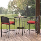 3-Piece Outdoor Wicker Patio Bar Stools with Table Set