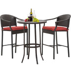 3-Piece Outdoor Wicker Patio Bar Stools with Table Set
