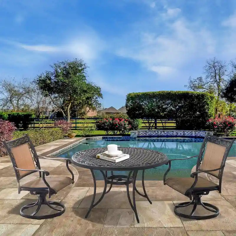 3 Piece Outdoor Cast Aluminum Dining Set with 2 Dining Chairs