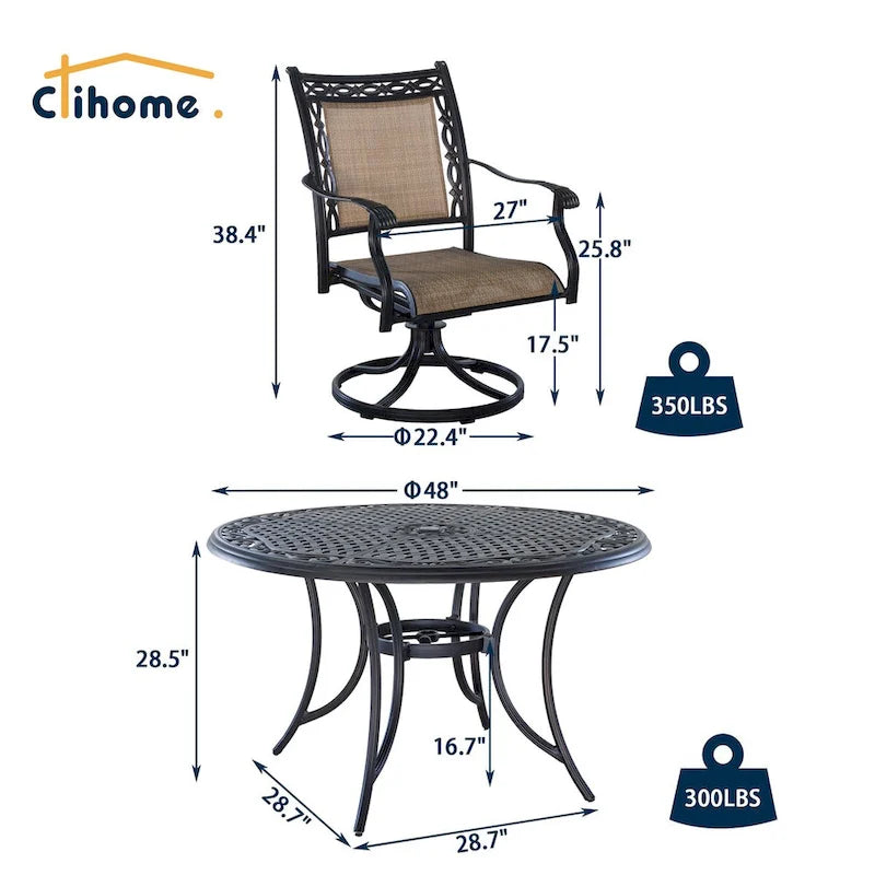 3 Piece Outdoor Cast Aluminum Dining Set with 2 Dining Chairs