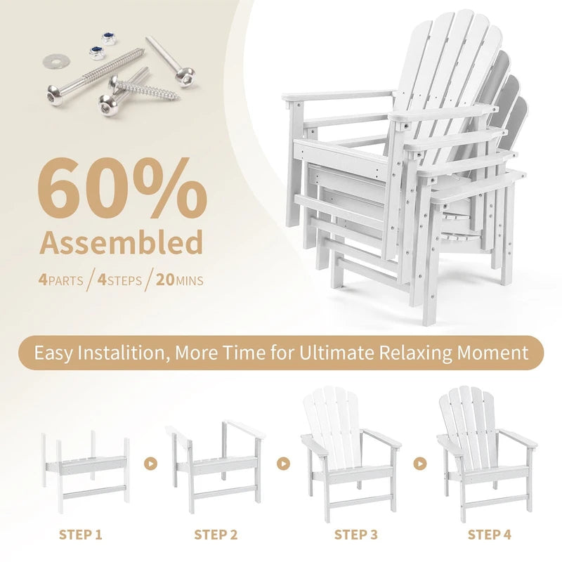 Vrakae 4 Pcs Patio HDPE All-Weather Stacking Adirondack Chair