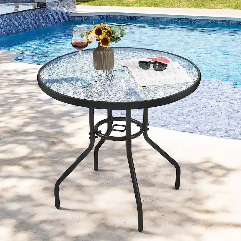 Yaheetech 31.5 Bistro Table Tempered Glass Top with Umbrella Hole