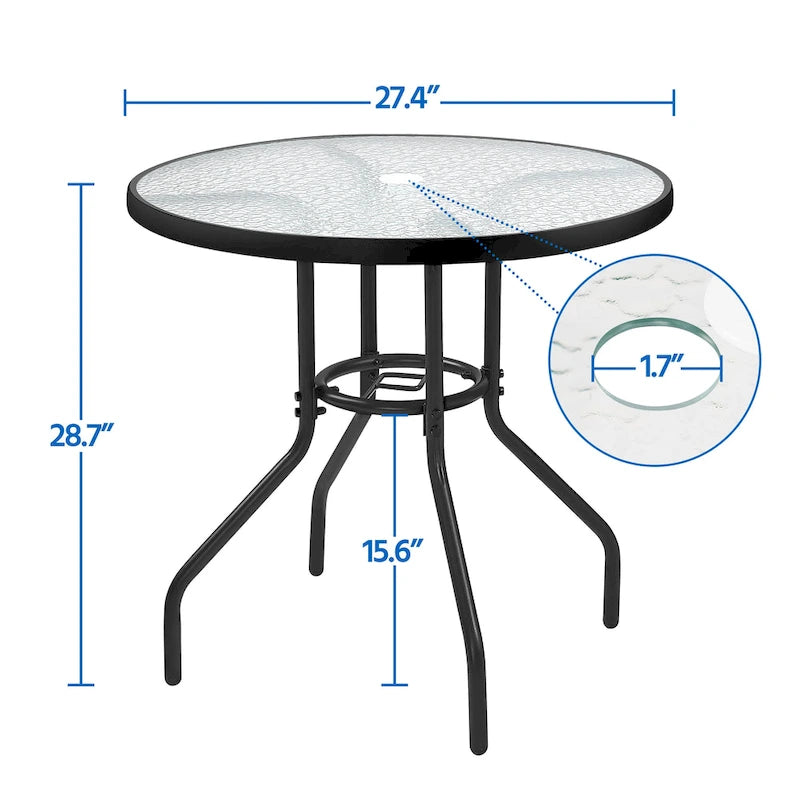 Yaheetech 31.5 Bistro Table Tempered Glass Top with Umbrella Hole