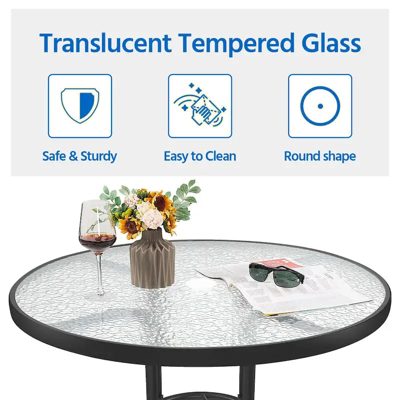 Yaheetech 31.5 Bistro Table Tempered Glass Top with Umbrella Hole