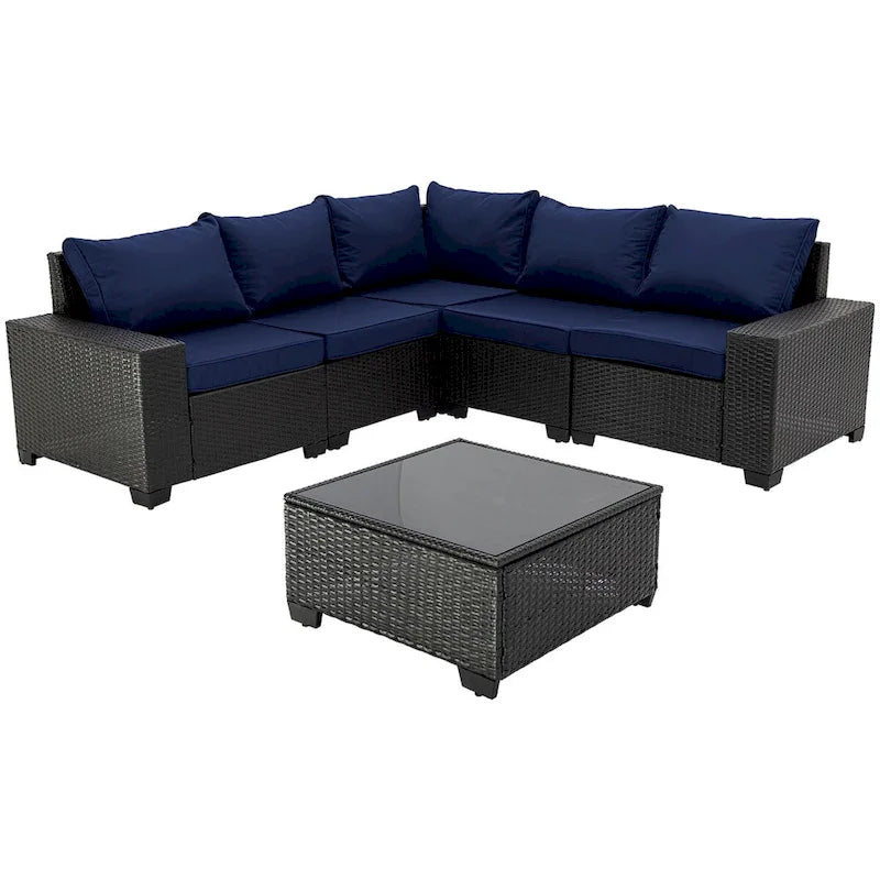 6-Pieces Wicker Outdoor Sectional Set with Cushions and Coffee Table
