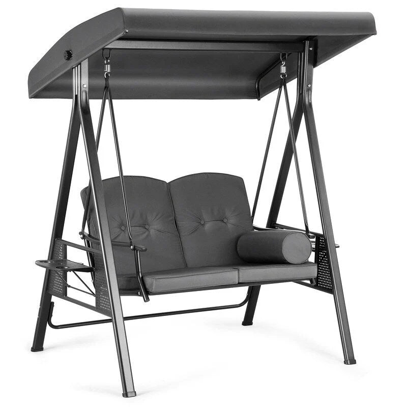 2-Person Metal Patio Swing with Canopy and Cushions - N/A
