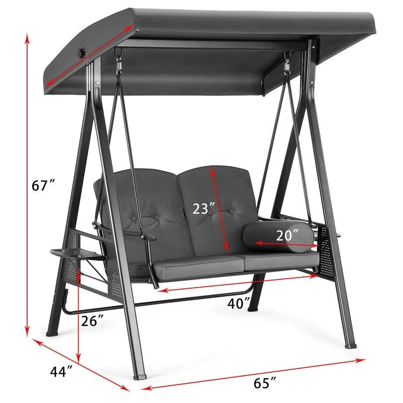 2-Person Metal Patio Swing with Canopy and Cushions - N/A
