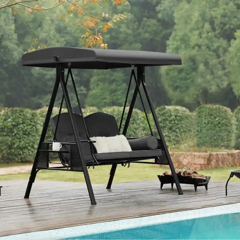 2-Person Metal Patio Swing with Canopy and Cushions - N/A