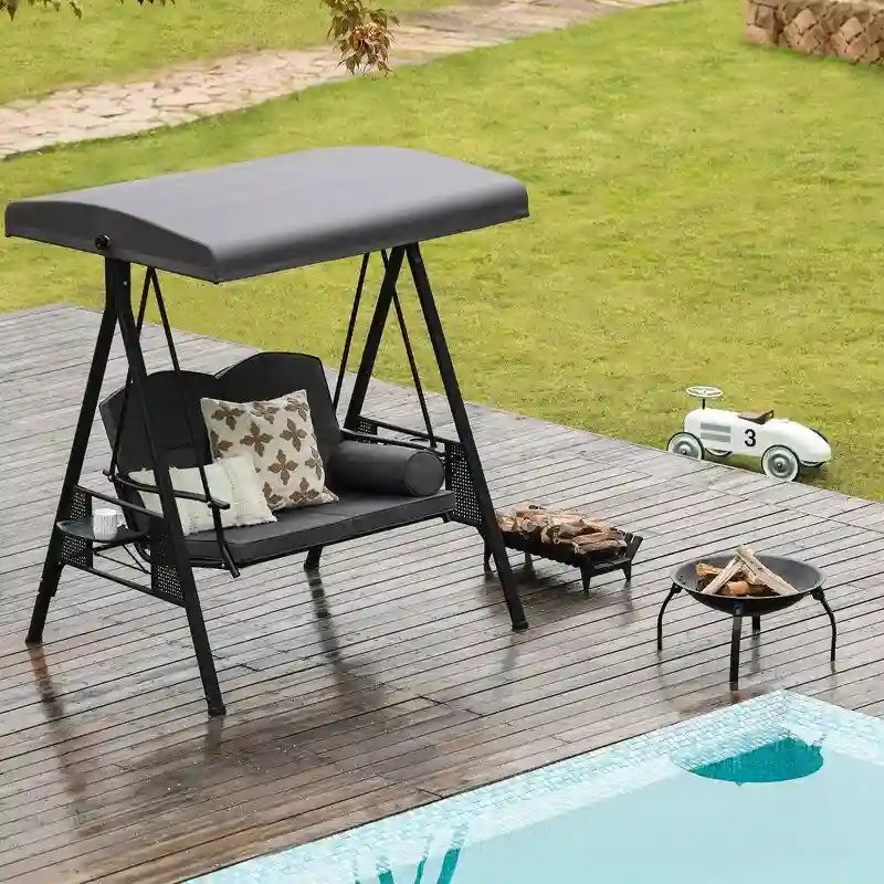 2-Person Metal Patio Swing with Canopy and Cushions - N/A