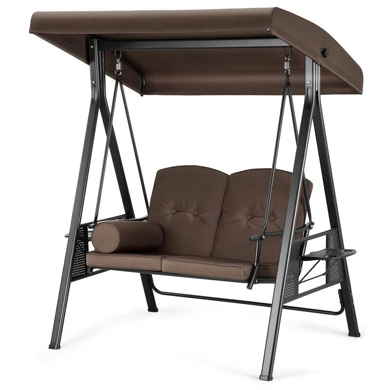 2-Person Metal Patio Swing with Canopy and Cushions - N/A