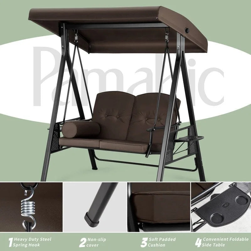 2-Person Metal Patio Swing with Canopy and Cushions - N/A