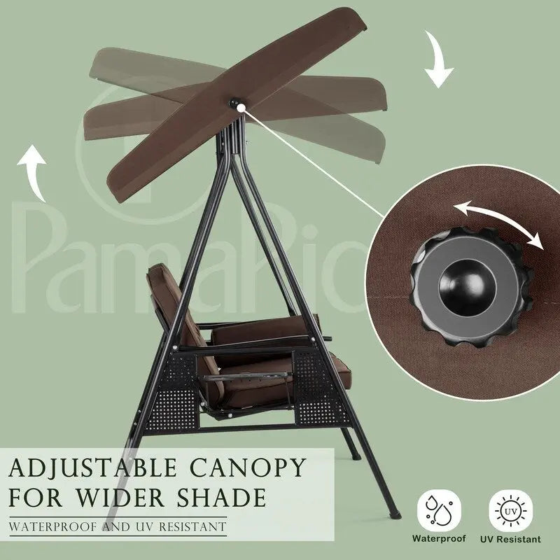 2-Person Metal Patio Swing with Canopy and Cushions - N/A