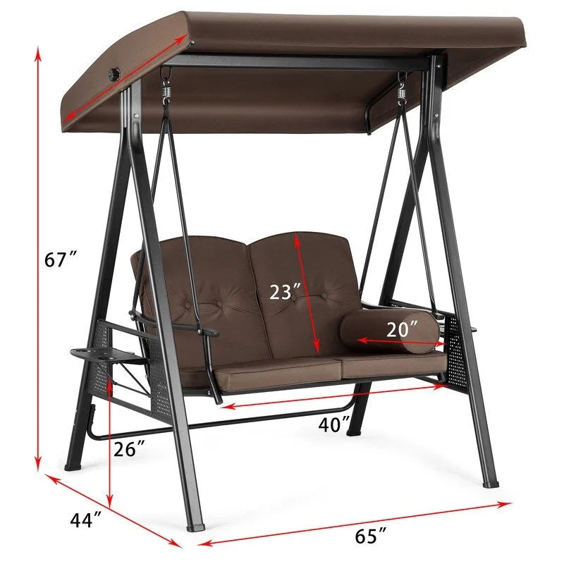 2-Person Metal Patio Swing with Canopy and Cushions - N/A