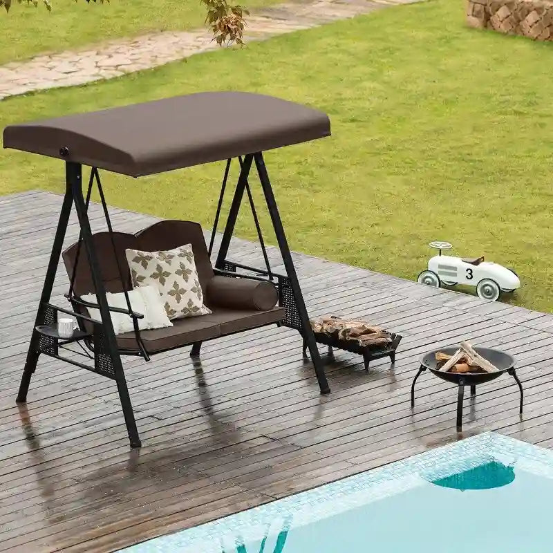 2-Person Metal Patio Swing with Canopy and Cushions - N/A