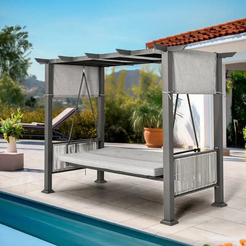 3-Person Outdoor Patio Gazebo Swing with Cushion