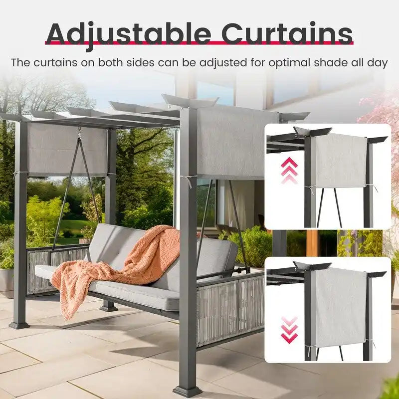 3-Person Outdoor Patio Gazebo Swing with Cushion