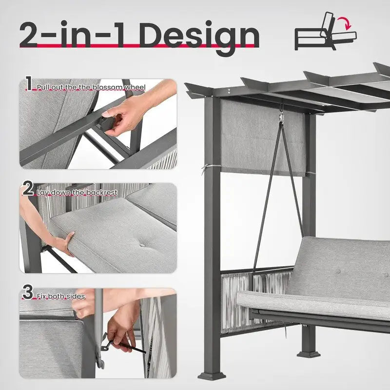 3-Person Outdoor Patio Gazebo Swing with Cushion