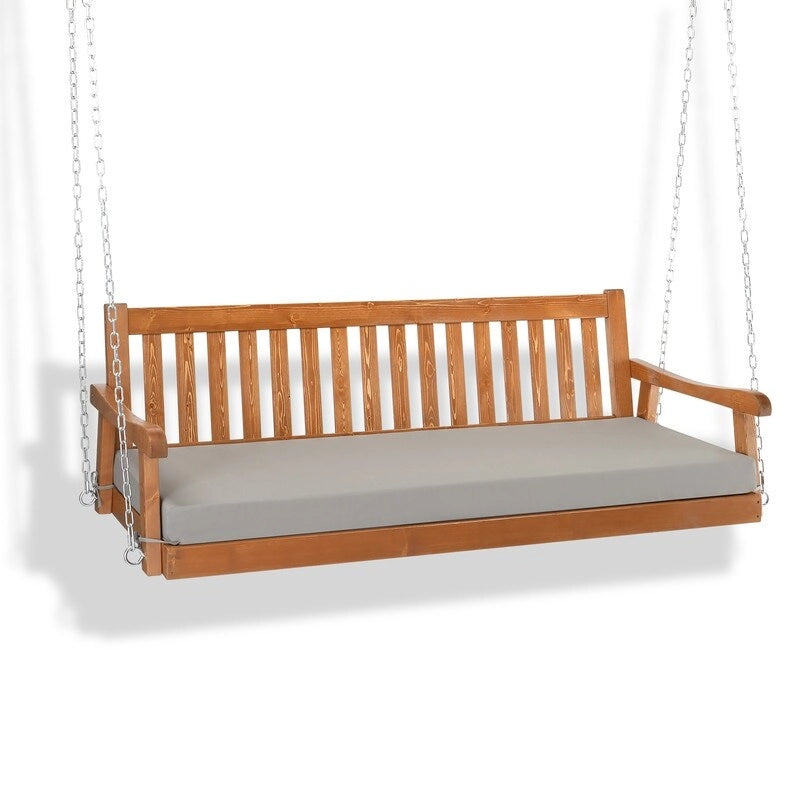 3-person Solid Wood Porch Swing with Cushion - N/A