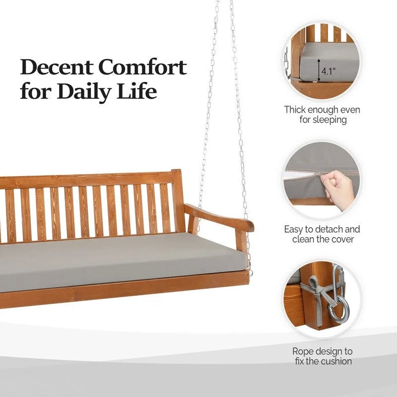 3-person Solid Wood Porch Swing with Cushion - N/A