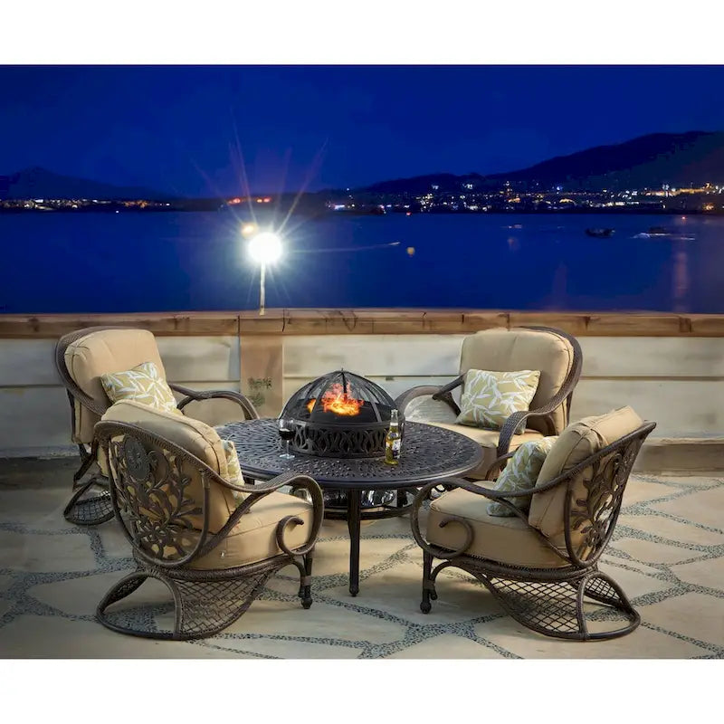 Grand Bonaire Weave Backyard Casual Conversation Fire Pit Chat Table Set - N/A