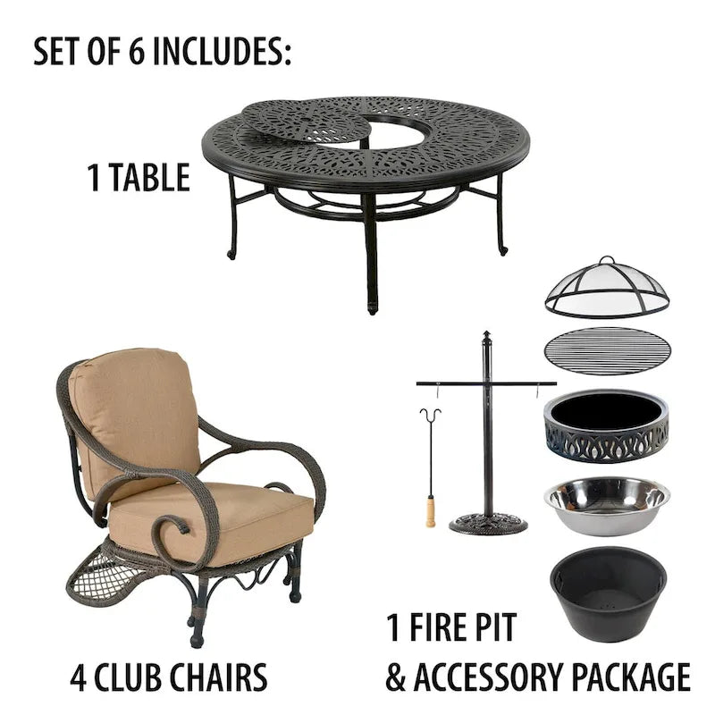 Grand Bonaire Weave Backyard Casual Conversation Fire Pit Chat Table Set - N/A