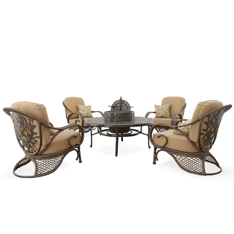 Grand Bonaire Weave Backyard Casual Conversation Fire Pit Chat Table Set - N/A