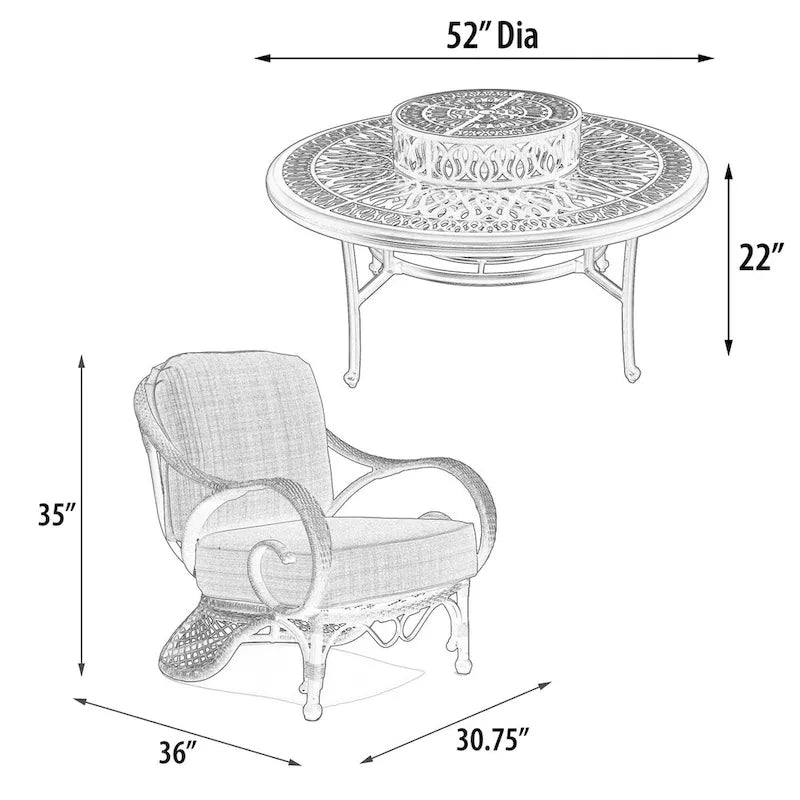 Grand Bonaire Weave Backyard Casual Conversation Fire Pit Chat Table Set - N/A