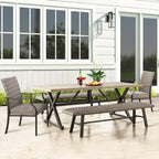 Outdoor 1 Table with Umbrella Hole, 2 Wicker Benches and 2 Armchairs