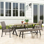 Outdoor 1 Table with Umbrella Hole, 2 Wicker Benches and 2 Armchairs