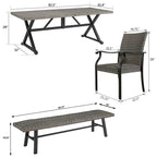 Outdoor 1 Table with Umbrella Hole, 2 Wicker Benches and 2 Armchairs