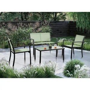 Furniture of America Norm 4-Piece Patio Sling Conversation Set with Frosted Coffee Table