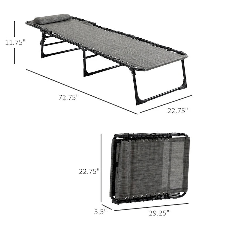 Portable Folding Sun Lounger with Adjustable Back and Removable Pillow