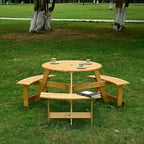 63 in. Wood Round Picnic Tables Set with Umbrella Hole and Benches