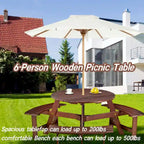 63 in. Wood Round Picnic Tables Set with Umbrella Hole and Benches