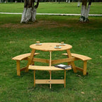 63 in. Wood Round Picnic Tables Set with Umbrella Hole and Benches