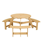 63 in. Wood Round Picnic Tables Set with Umbrella Hole and Benches