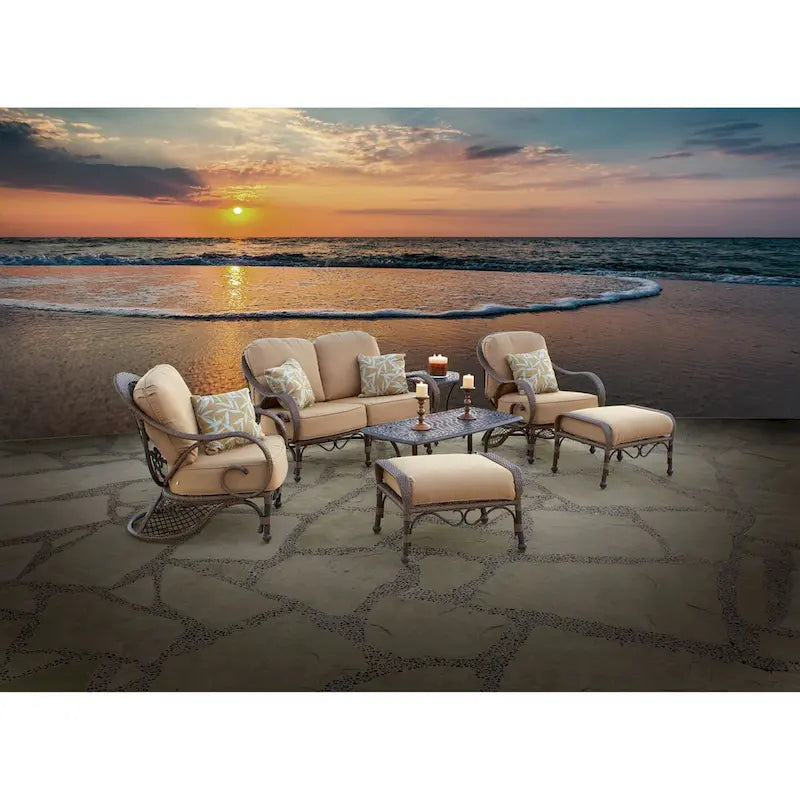Grand Bonaire Weave Patio Backyard Deep Seating Loveseat Conversation Set of 7