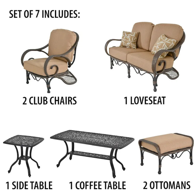 Grand Bonaire Weave Patio Backyard Deep Seating Loveseat Conversation Set of 7