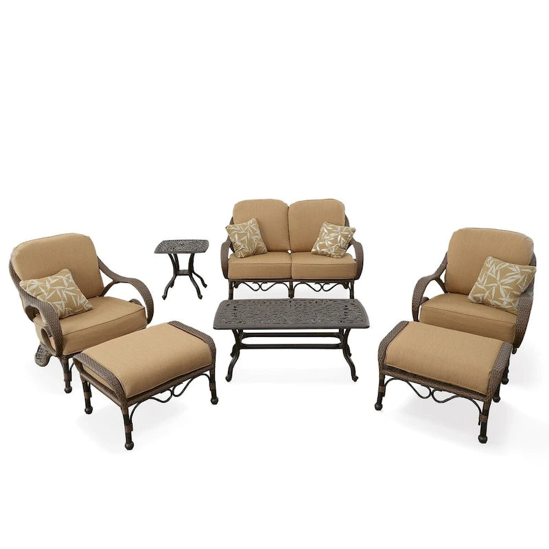 Grand Bonaire Weave Patio Backyard Deep Seating Loveseat Conversation Set of 7