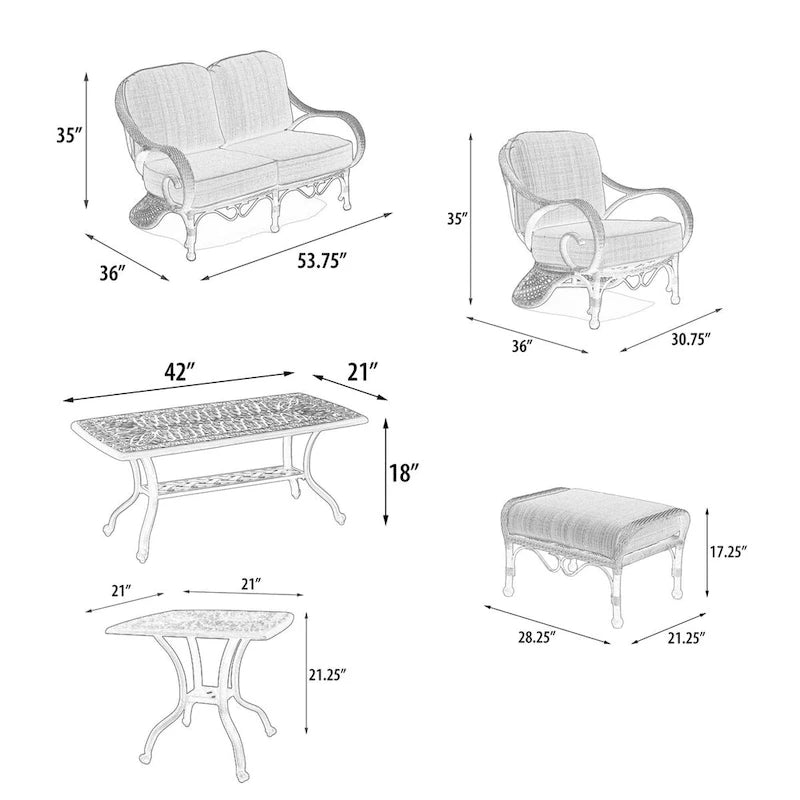 Grand Bonaire Weave Patio Backyard Deep Seating Loveseat Conversation Set of 7
