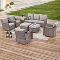 7 Pcs Patio Furniture Set with Chair Ottoman - Brown