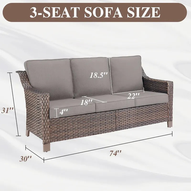 7 Pcs Patio Furniture Set with Chair Ottoman - Brown