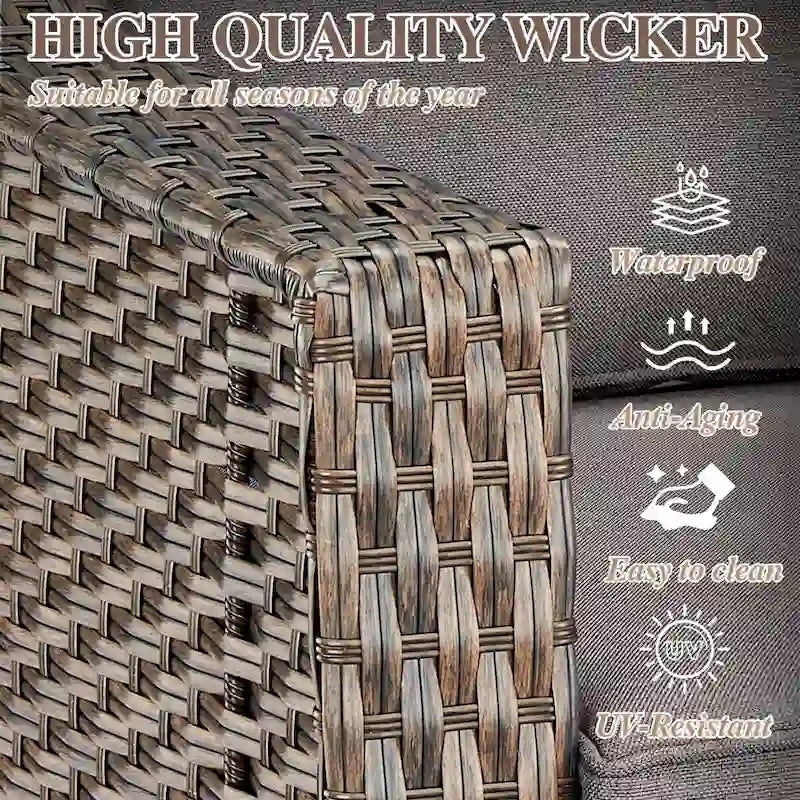 7 Pcs Patio Furniture Set with Chair Ottoman - Brown