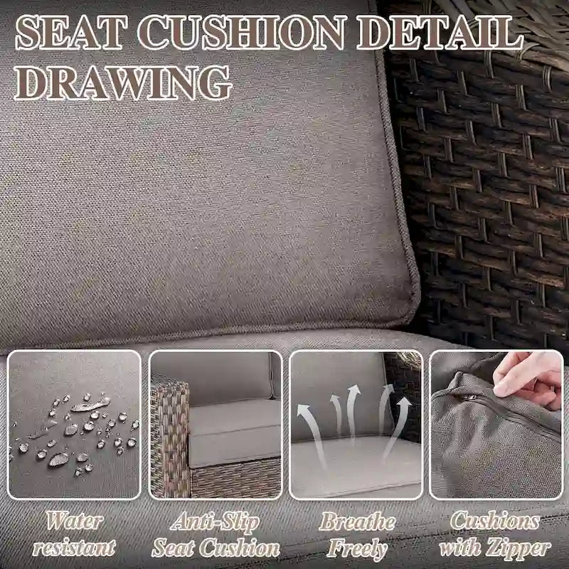 7 Pcs Patio Furniture Set with Chair Ottoman - Brown