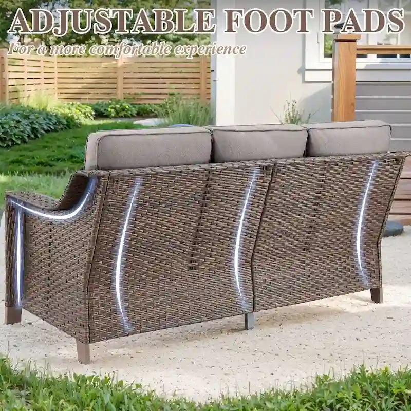 7 Pcs Patio Furniture Set with Chair Ottoman - Brown