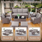 7 Pcs Patio Furniture Set with Chair Ottoman - Brown
