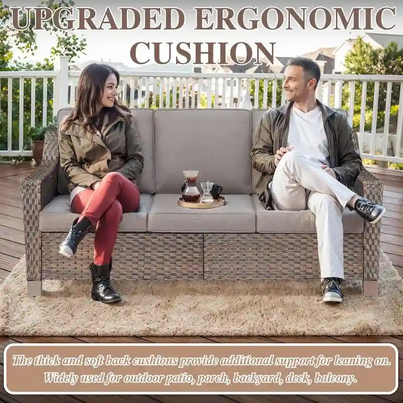 7 Pcs Patio Furniture Set with Chair Ottoman - Brown